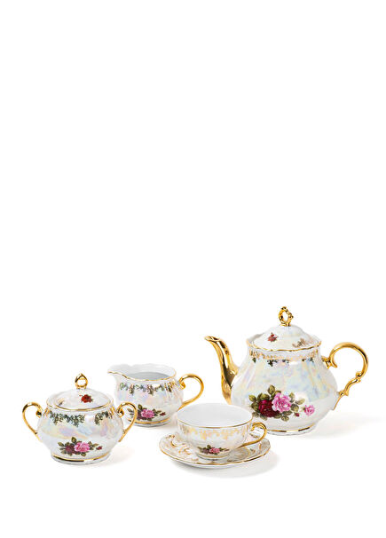 Klasik Beyaz Bohemia Porselen 17 Parça 6 Kişilik Çay Seti