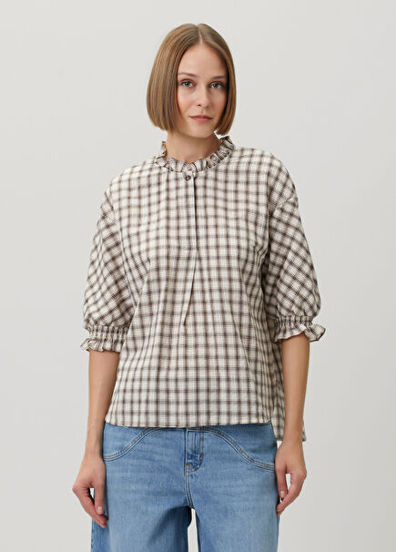 Margit Brown White Plaid Blouse