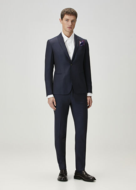Navy Blue Micro Patterned Wool Suit