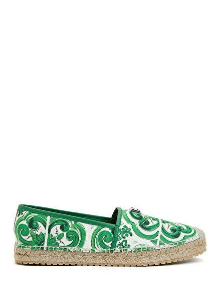 White Green Patterned Men's Espadrille