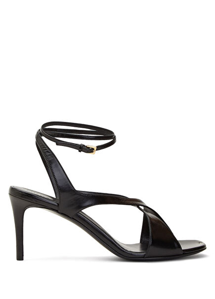 Siyah Çapraz Bantlı Kadın Deri Sandalet