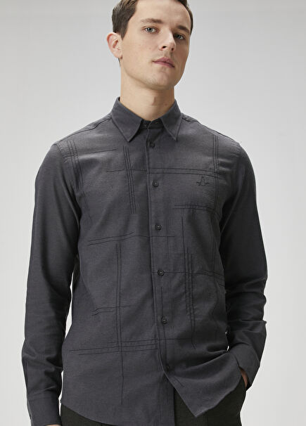 Comfort Fit Anthracite Embroidered Shirt