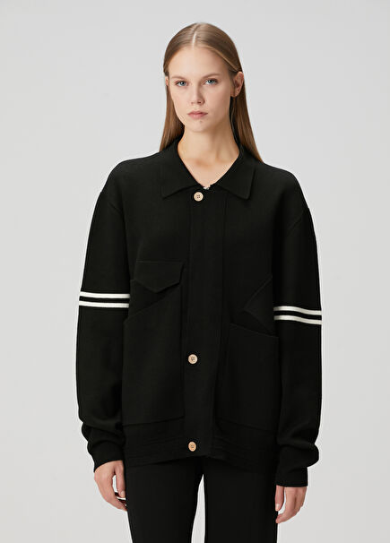 Siyah Şeritli Polo Hırka