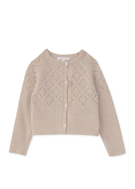 Sand Whispers Beige Knitwear Baby Girl Cardigan
