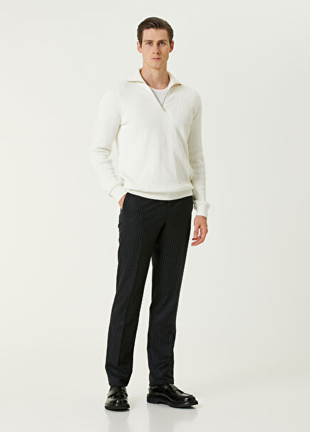 Dark Gray Stripe Pattern Wool Pants