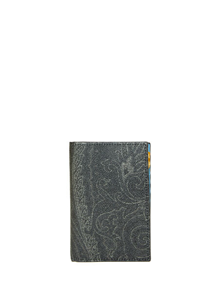 Black Paisley Patterned Men's Passport Holder