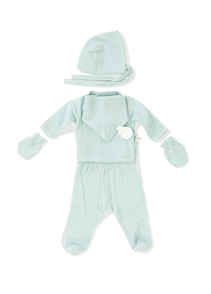 Angel Wings Mint Muslin 5-piece Hospital Outfit Set