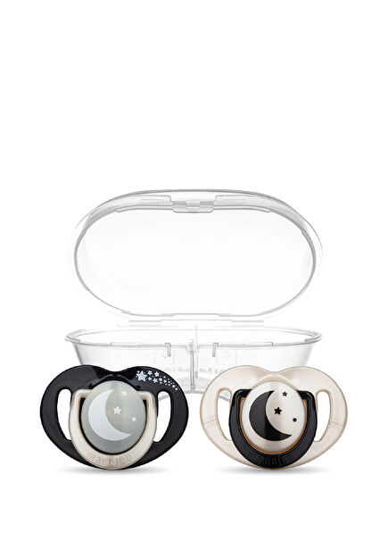 Black Pearl Desenli Sterilizasyon Saklama Kutulu 12 Ay+ Silikon 2'li Gece Gündüz Ortodontik Emzik