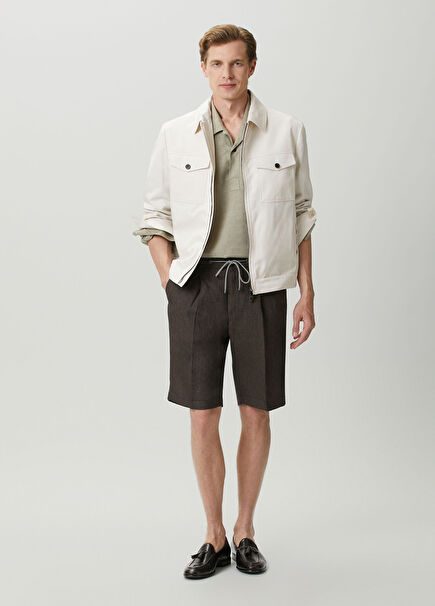 Regular Fit Brown Waist Corded Linen Bermuda
