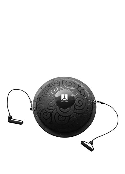 Direnç Lastikli ve Pompa Hediyeli Siyah Bosu Ball Yarı Pilates Denge Topu 60 cm 