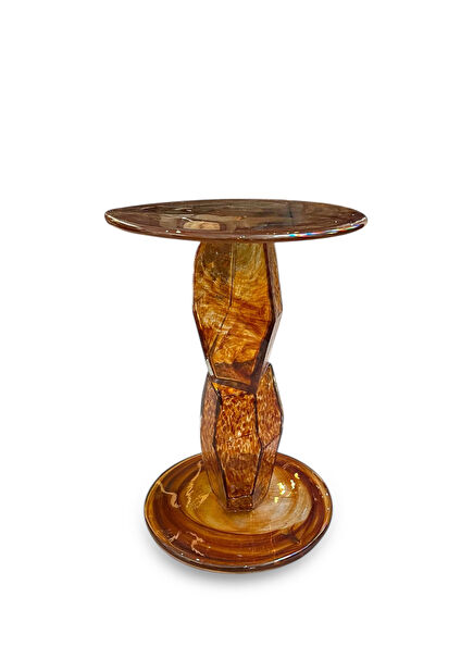 Ice Amber Amber Glass Round Side Table
