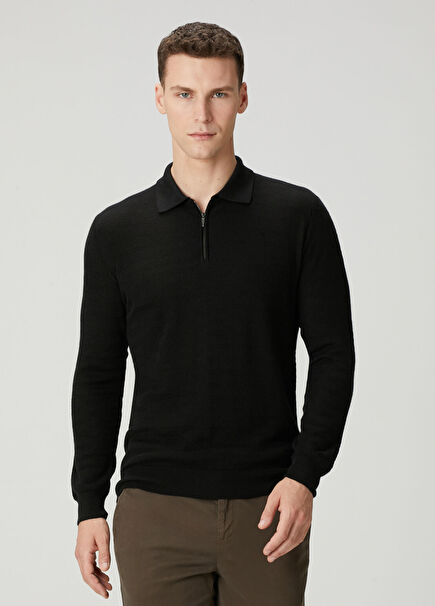 Black Wool Polo Sweater