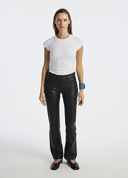 Aves Black Leather Women's Trousers