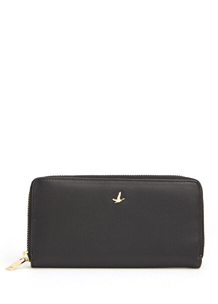 Siyah Logo Detaylı Kadın Deri Cüzdan