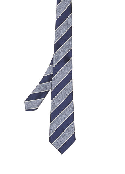 Blue Striped Silk Cotton Blend Tie