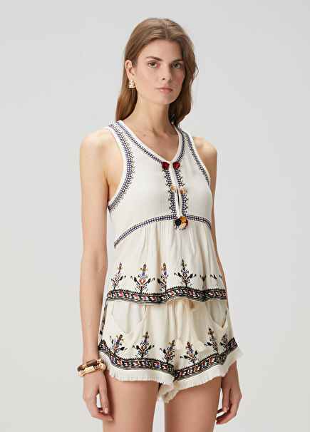Kourtney Ecru Embroidered Blouse