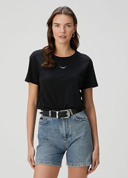 Marta Siyah Logo Detaylı T-shirt
