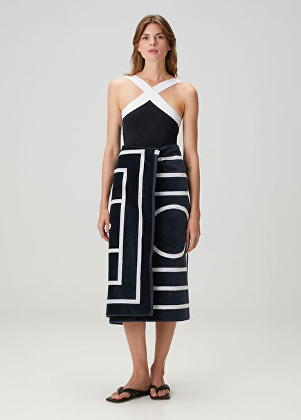 Navy Blue White Monogram Beach Towel