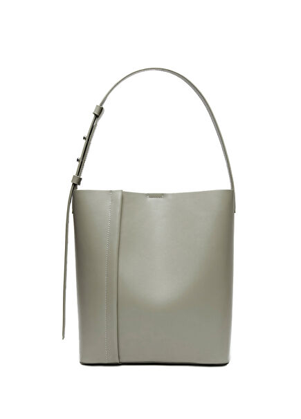 Large Tote Plissé Yağ Yeşili Deri Kadın Omuz Çantası