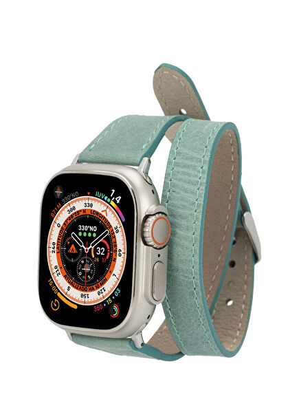 ALPINE Slim Double Tour Aqua Genuine Leather Apple Watch Band - 44/45/46/49mm