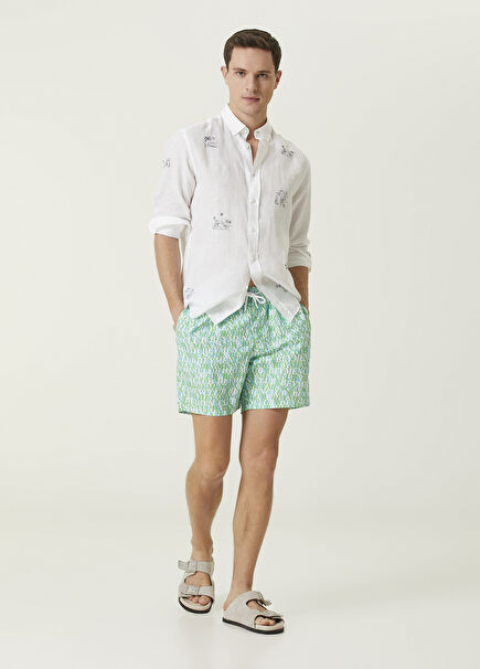 Mint Wavy Logo Print Swimsuit