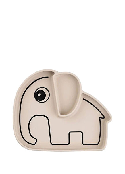Elphee Beige Silicone Vacuum Compartment Kids Plate