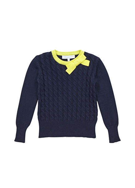 Navy Blue Braided Girls' Sweater