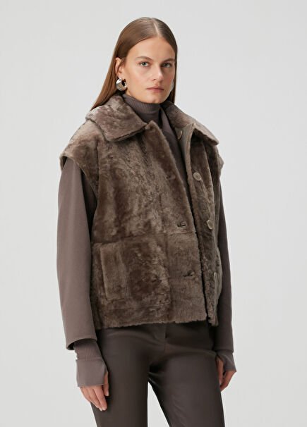 Taupe Shearling Leather Vest