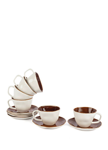 Beyaz Karamel 6'lı Porselen Kahve Fincan Seti