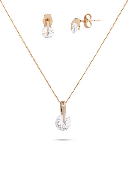 Laura Zircon Stone Embellished Rose Gold Plated Women's Jewelry Set