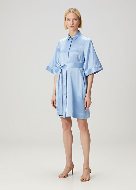 Light Blue Mini Silk Dress