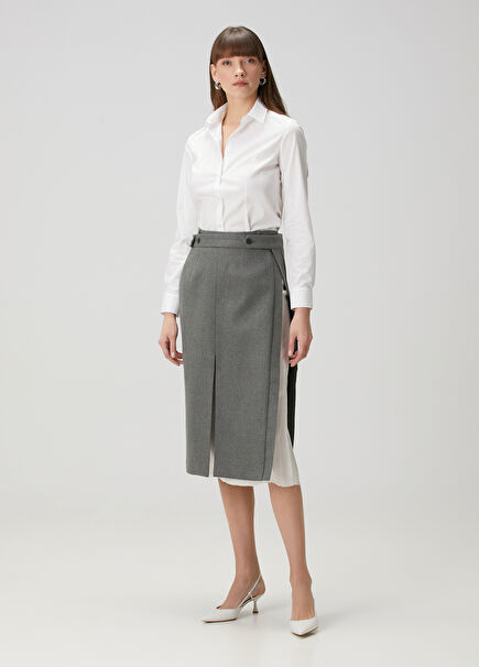 Andes Grey Midi Wool Skirt