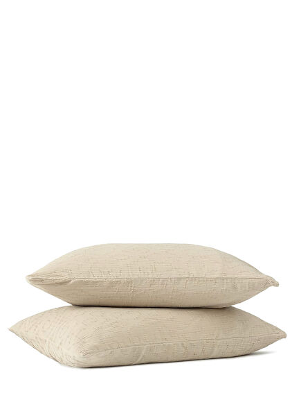 Damask Bej Pamuklu 2'li Yastık Kılıfı Seti