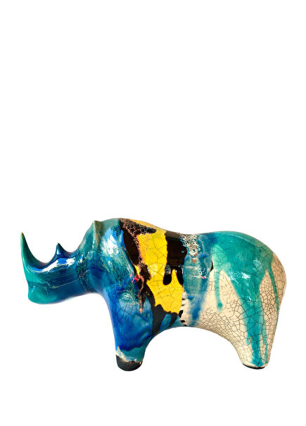 Multicolored Medium Rhinoceros Ceramic Object