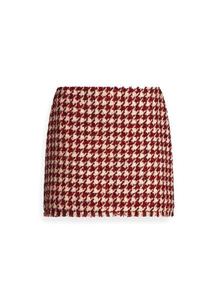 Houndstooth Patterned Burgundy Women's Mini Skirt