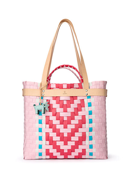 Xanthos Basket Bag Pembe Büyük Boy El Yapımı Kadın Plaj Çantası