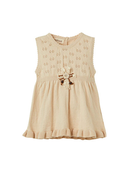 Organik Şortlu Fırfırlı Bej Kız Bebek Takım