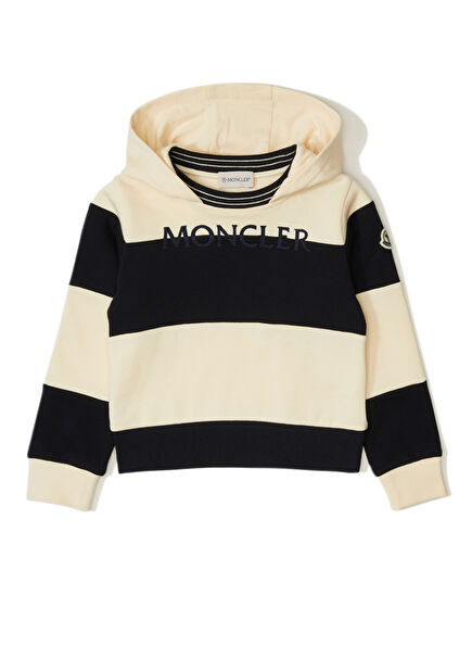 Cream Black Striped Hooded Girls Sweatshirt