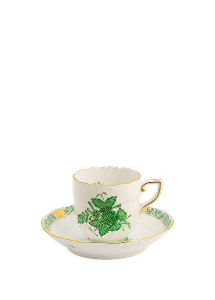 Apponyi Patterned Green Porcelain Coffee Cup and Saucer