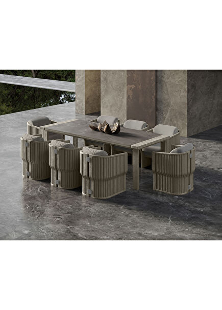 Elythia Naturel Tik Ağacı 8 Kişilik Bahçe Masa Takımı