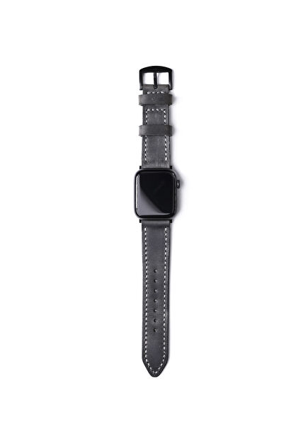 Apple Watch Series 8, 7, SE, 6, 5, 4, 3, 2 Compatible 41mm 40mm 38mm Double Layer Custom Made Antique Grey Leather Strap