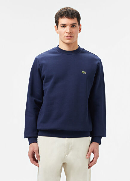 Lacivert Organik Pamuk Bisiklet Yaka Regular Fit Erkek Sweatshirt