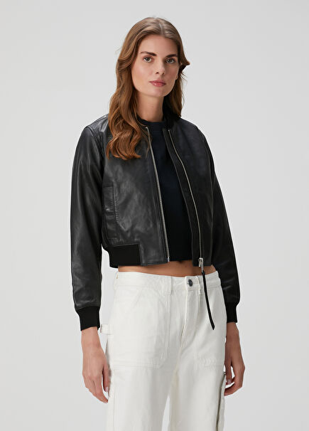Orten Black Leather Bomber Jacket
