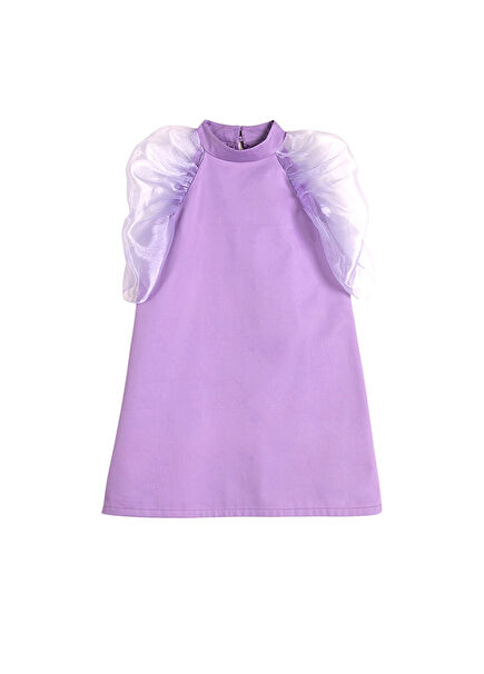 Miss Chic Lilac Organza Sleeves Stand-Up Collar Girls' Dress