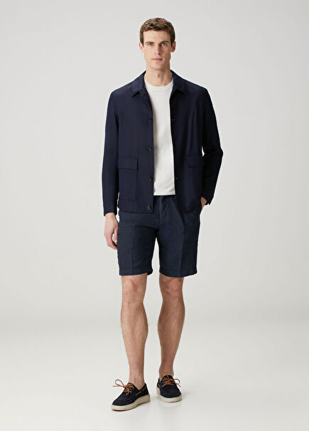 Navy Blue Linen Bermuda