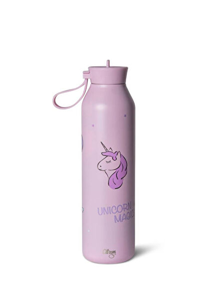Stormy Unicorn Lila Çelik 3 Katmanlı Çocuk Termos Seti 750 ml