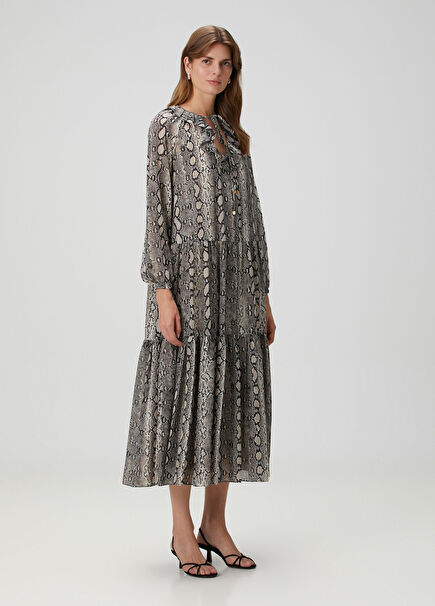 Yılan Desenli Midi Elbise