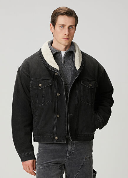 Jackson Siyah Shearling Detaylı Denim Ceket