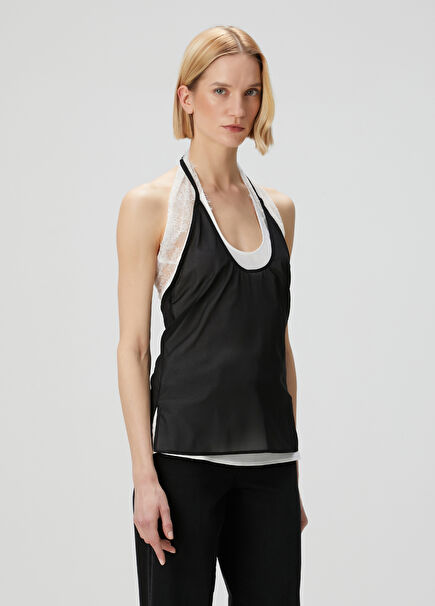 Lace Dancer Black White Silk Tank Top