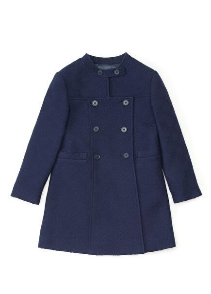 Mavi Logo Desenli Kız Çocuk Kruvaze Yün Palto